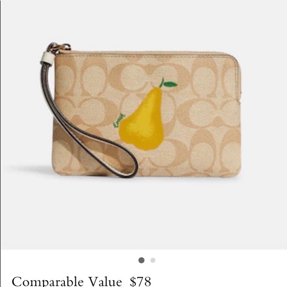 Coach corner zip sig. canvas wristlet w/pear. Khaki chalk multi.match 🔑 ring - Picture 2 of 7